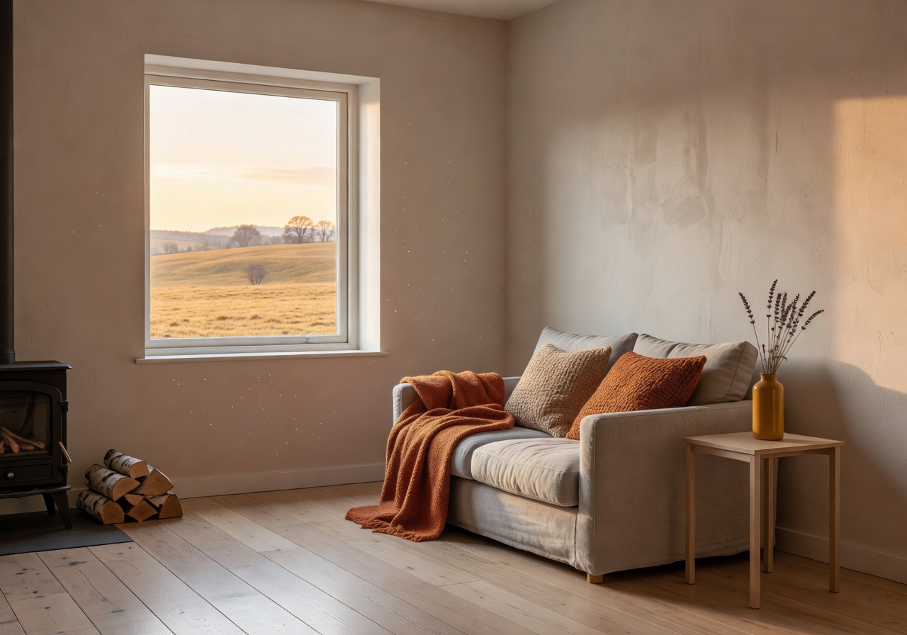 Cozy minimalist countryside room with warm accents