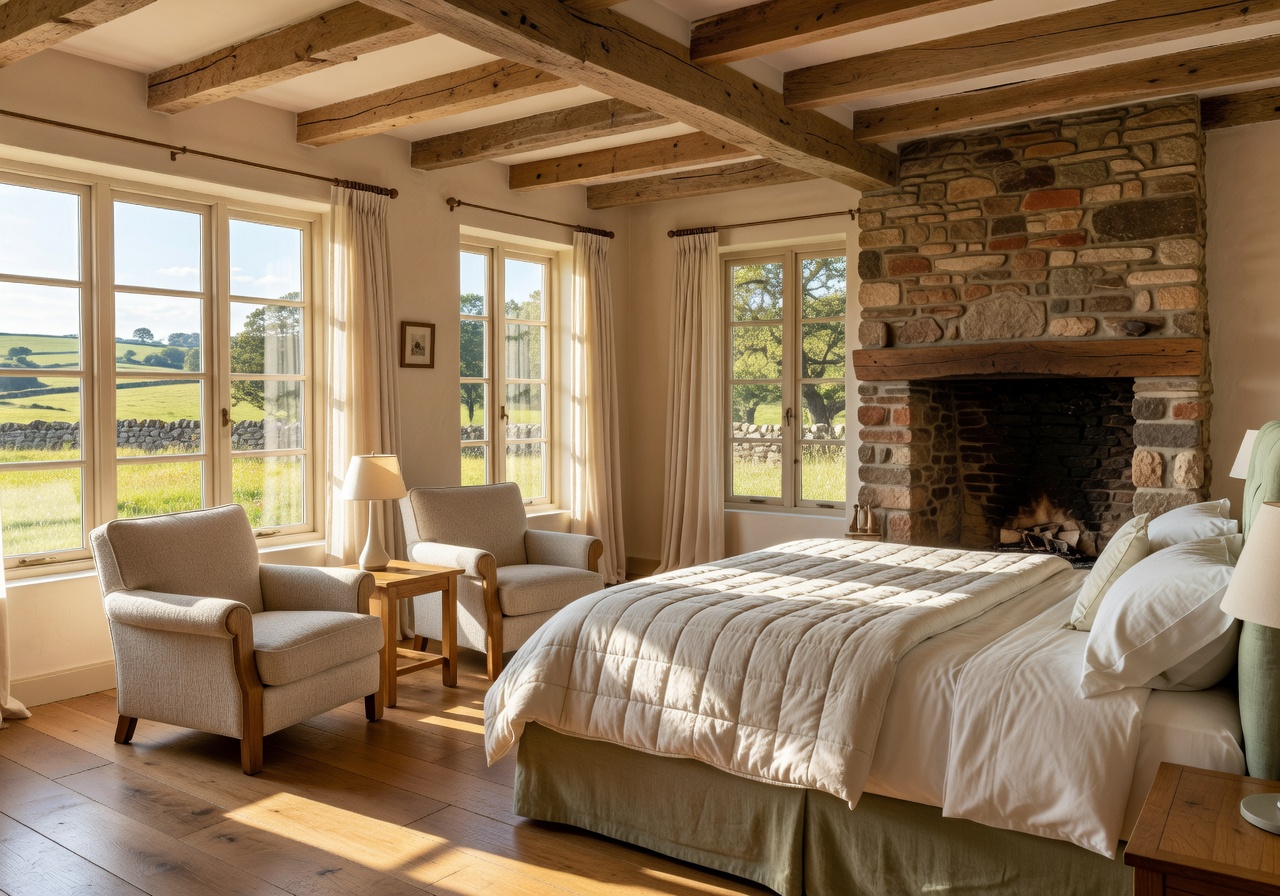 Sunlit countryside suite with natural wood finishes
